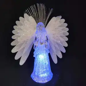 Battery Operated Red And Acrylic glitter LED Light Christmas Angel Figurine Standing Fiber Optic Angel