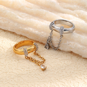 Anillo Colgante con Cadena y Lágrima de Circonita Cúbica, Chapado en Oro de 18K PVD, Hipoalergénico, de Acero Inoxidable, Anillo Decorativo para el Dedo - Product Image 3