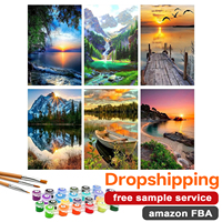 Lot de 6 kits de peinture par numéros Paysages Naturels pour adultes, Peinture sur toile DIY pour la décoration intérieure, Dropshipping & FBA