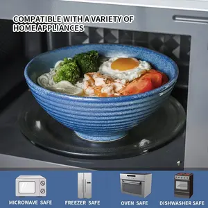 반응성 유약 45 온스 일본 우동 국수 그릇 수프 Soba Pho 용 대형 세라믹 라면 그릇
