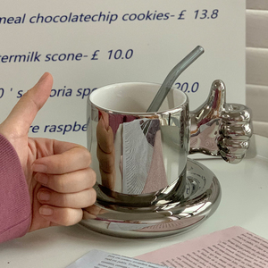 Tazas personalizadas con logotipo único <span class=keywords><strong>pulgar</strong></span> hacia arriba forma de gesto porcelana blanca café té taza proveedor tazas de cerámica con asa - Product Image 4