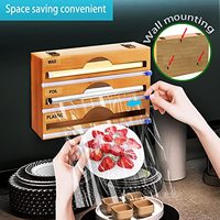 Distributeur de papier d'aluminium et de cire en bambou Organisateur de tiroir 3 en 1 avec coupe-papier et étiquettes