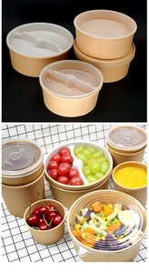 Boîte à bols en papier kraft <span class=keywords><strong>jetable</strong></span> écologique imprimé personnalisé Tasse à <span class=keywords><strong>soupe</strong></span> à paroi unique avec couvercle pour aliments à emporter et emballage de salade - Product Image 5