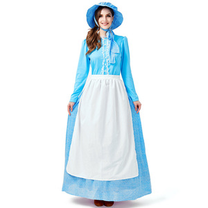 Costume da Cameriera Blu Stile Campagna per Cosplay <span class=keywords><strong>di</strong></span> Personaggi dei Cartoni Animati, Abito da Contadina per Carnevale e Halloween - Product Image 1