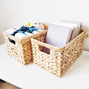 Panier de rangement rectangulaire en jacinthe d'eau tressée fait main, lot de 12, pour salon, cuisine, organisateur de bureau, panier en rotin - Product Image 1