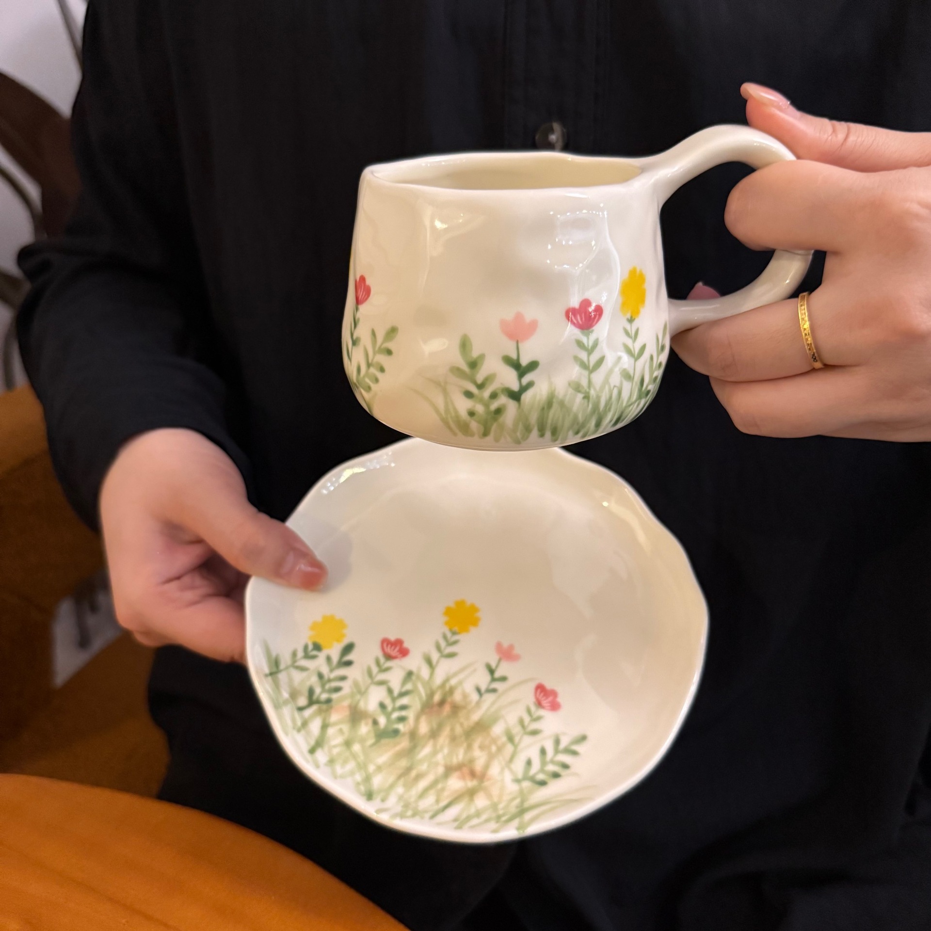 Tazza da giardino bianco-floreale piatto 250ml 16cm