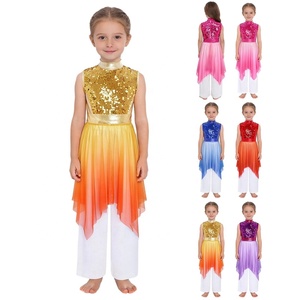 Costumes pour filles de 6 à 16 ans pour la <span class=keywords><strong>danse</strong></span> lyrique, la <span class=keywords><strong>danse</strong></span> liturgique, la <span class=keywords><strong>danse</strong></span> de louange, tenue de <span class=keywords><strong>danse</strong></span> avec <span class=keywords><strong>tunique</strong></span> et pantalon large, vêtements de scène - Product Image 1