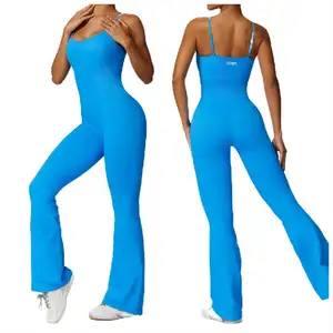 New Arrival Full Length Wide Lege Yoga Jumpsuit One Piece Gym Bodysuit Quick Dry Breathable Workout Jumpsuit