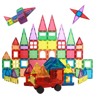 热卖磁性玩具60件套磁铁建筑瓷砖透明磁性3D建筑积木