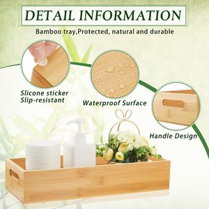 Bamboo <b>Storage</b> <b>Tray</b> Rectangle With Handle For Bathroom Toiletries Organizer No Lid - Product Image 2
