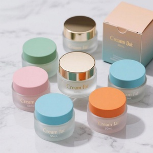 Frascos de Vidrio Esmerilado para Crema Facial y Contorno de Ojos de 30g, 50g y 100g con Tapa de Color - Product Image 1