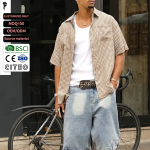 <b>Men's</b> Short Sleeve <b>Shirt</b> 100% Cotton Turn-Down Collar Regular Fit Button-Up Casual Office <b>Beach</b> Wear <b>Shirt</b> - Product Image 1