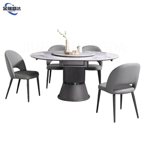 Tavolo da Pranzo Allungabile JRSD da Rotondo ad Ovale, con Piano in Pietra Super Cristallo e Piatto Girevole, Tavolo da Pranzo Moderno Pieghevole per Casa - Product Image 2