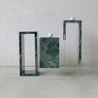 Table d'appoint de salon moderne de luxe, en marbre vert impérial, avec cadre en acrylique, support pour vase à fleurs