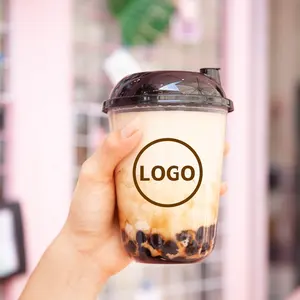 شعار مخصص 16 أونصة على شكل حرف U فقاعة بلاستيكية شفافة لبن من القهوة مع غطاء