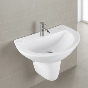 Vistaar Dorado Lavabo sur pied carré en céramique blanc, demi-ensemble pour usage en centre commercial - Product Image 6