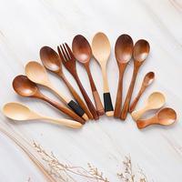 Cuillère en bois ovale réutilisable pour la cuisine, avec poignée confortable, pour soupe, café, miel, mélange