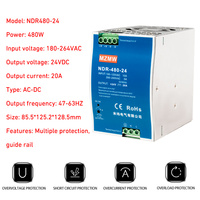 MZMW CE NDR-480 480W 12V 24V 36V 48V Led Cctv Ac Dc Converter PFC Smps Industrial Transformer Din Rail Switching Power Supply