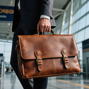 Bolso para ordenador portátil de negocios con estilo personalizado del fabricante, maletín marrón hecho a mano de cuero de grano completo con asa superior reforzada - Product Image 1