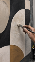 Peinture murale géométrique texturée 3D Wabi-Sabi neutre peinte à la main en gros, sur toile, beige, noir, marron, pour la décoration de la maison et des hôtels
