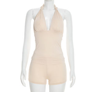 Viviblook Y26ST031 Conjunto de verano para mujer, chaleco sin mangas con nudo, pantalones cortos, conjunto de dos piezas - Product Image 1