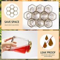 Bocaux à miel hexagonaux transparents en verre de 500 ml, bocaux de stockage en verre transparent de 16 oz pour le miel, bouteille de stockage hexagonale en verre