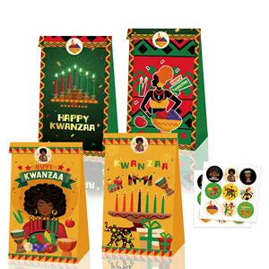 Huancai Happy Kwanzaa Party Favors Paper Bags with Stickers Gift Candy Treat Bag for African Heritage Holiday Party Supplies