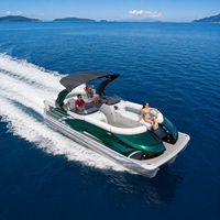 Bateau ponton spacieux personnalisé haut de gamme pour 12 passagers, avec arche sportive, table, auvent et direction hydraulique, idéal pour les sorties familiales
