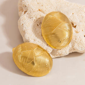 <b>Titanium</b> Steel Pleated <b>Stud</b> Earrings 18K Gold Plated Round Tassel Design Everyday Wear Unisex Jewelry EH11293 - Product Image 3