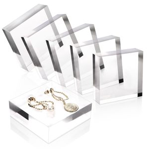 Bloque de exhibición cuadrado de acrílico de 6 piezas, elevadores de cubo de acrílico pulido transparente de 3x3x1 pulgadas, pedestal de exhibición de joyería sólida - Product Image 6