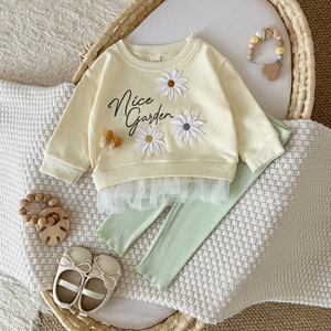 Set di 2 Pezzi per Neonata, <span class=keywords><strong>Abbigliamento</strong></span> Autunnale, Maglietta a Maniche Lunghe con Patch a <span class=keywords><strong>Margherita</strong></span> e Pantaloni Dritti - Product Image 5