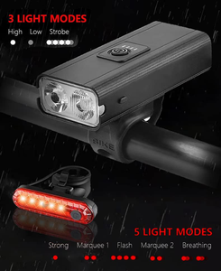Vente en gros d'équipements de cyclisme personnalisés AT, éclairage de vélo rechargeable par USB, éclairage LED imperméable pour la nuit, ensemble de lumières - Product Image 2