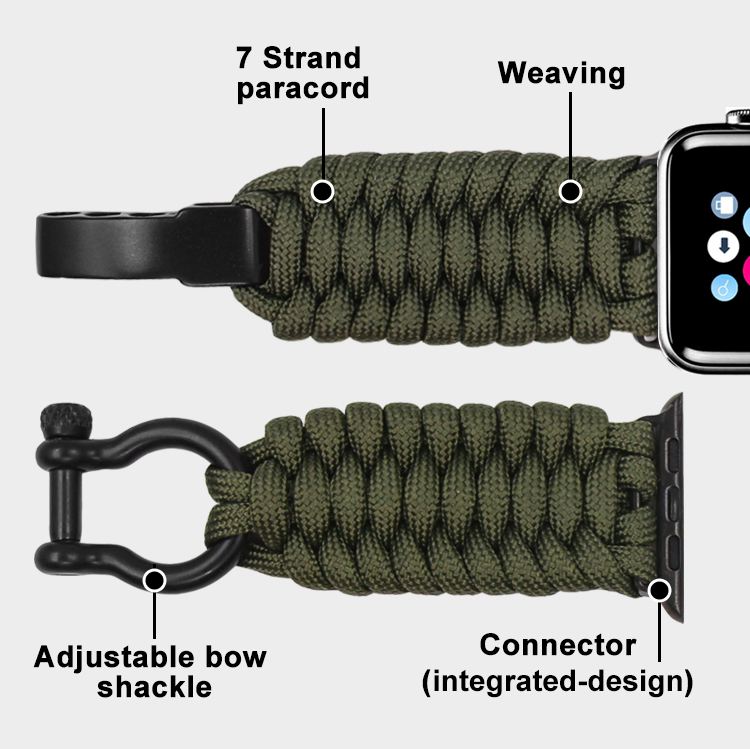 Baiyuheng Rugged Outdoor Survival Nylon Rope Paracord Wrist Watch Band Strap For iwatch
