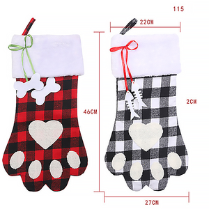 Calcetín Navideño Grande con Diseño de Cuadros Buffalo y Adornos de Huesos y Peces, Ideal para Decoración Navideña y Regalos para Mascotas - Product Image 6