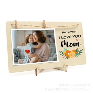 Cadre photo en bois 4x6 pouces, présentoir de table avec pinces à linge et corde, cadeau pour la fête des mères - Product Image 3