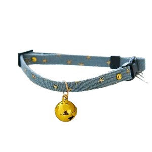 Pet Denim Collar With Bell Adjustable For Small <b>Dogs</b> And Cats <b>Light</b> Blue Black Geometry Pattern All Seasons - Product Image 5
