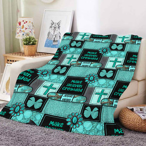 Manta <span class=keywords><strong>de</strong></span> Franela con Cruz Turquesa Cristiana, Estilo Vaquero Occidental, Jesús Cura, para Sofá o Cama, Regalo Navideño para Mujeres - Product Image 1