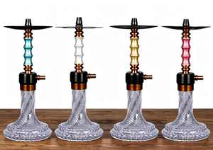 Transparent Glass <b>Hookah</b> Modern Shisha <b>Pipe</b> Glitter Stem Clear Base Metal Accessories for Lounge Bar - Product Image 4