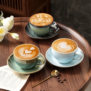 Taza y Platillo de Porcelana de Boca Ancha de 300 ml para Latte Art, Diseño Retro, Reutilizable y Ecológico para Hogar o Cafetería - Product Image 2