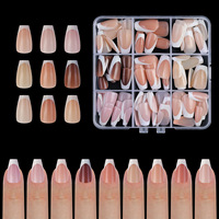 135 pièces, 9 couleurs, faux ongles à presser moyens, forme amande et carrée, style French - Kit de capsules d'ongles en acrylique nude naturel réutilisables pour manucure