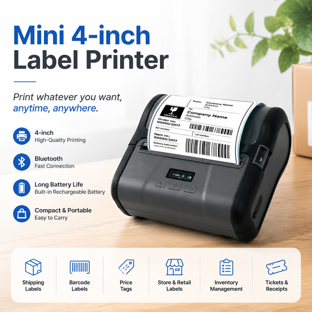 3000mAh Portable 4inch Thermal Label Receipt 2 in 1 Printer 1 Year Warranty Sticker Price Tag Address Waybill Mobile Printer