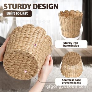Cesta de Almacenamiento de Mimbre con Tapa Redonda Beige, Paquete de 2, Contenedor para Organización del Hogar - Product Image 3