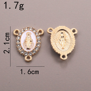 Nouveau connecteur de chapelet religieux rétro incrusté de diamants Notre-Dame de Guadalupe, accessoires de bijoux à goutte d'huile unilatérale - Product Image 3
