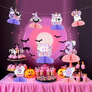 8 pièces de décorations d'Halloween pour le 3ème anniversaire, thème Trick or Treat rose et violet - Product Image 4