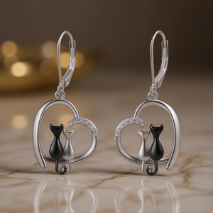 Orecchini pendenti Lucky Cat in argento 925 con strass di cristallo per donna, design simpatico a forma di animale, gioielli da indossare tutti i giorni - Product Image 2