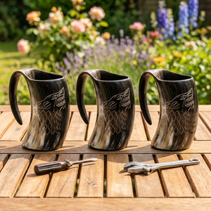 Cuerno para Beber de Cuerno de Búfalo de Alta Calidad, Jarra Vikinga de Cuerno de Búfalo / Vaso de Cerveza de Cuerno de Vaca / Vaso con Borde de Latón a Bajo Precio - Product Image 1