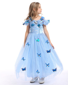 Vestido Princesa Azul Niñas <span class=keywords><strong>Disfraz</strong></span> Princesa Floral Con Mariposa - Product Image 1