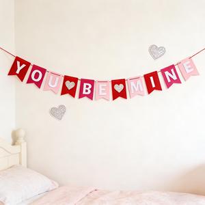 Bandera de Fieltro Desechable Hecha a Mano, Portátil, Ecológica, con Estampado de San Valentín, Estilo Lindo, Te Seré Mío, Guirnalda Roja y Rosa - Product Image 1