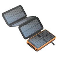 Cargador solar USB C para exteriores de 25000mAh, Banco de energía de carga rápida portátil 3A con 4 paneles solares y función de carga inalámbrica