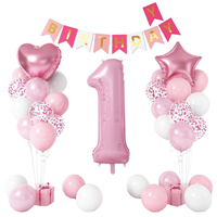 Ensemble de décoration pour fête de premier anniversaire, ballons en feuille métallisée à paillettes, ballons en feuille métallisée en forme d'étoile et de cœur, ensemble de bannières